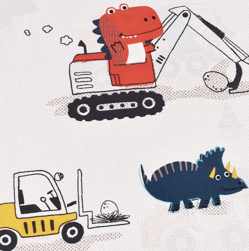 J-pinno J pinno Dinosaur Construction Work Digger Cars Vehicle Cute Cozy Fun Full Sheet Set for Kids Girls Children 100% Cotton Flat Sheet + Fitted Sheet + Pillowcase Bedding Set (Dinosaur  Full) - Image 4
